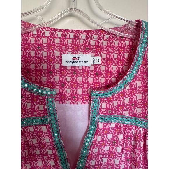 Vineyard Vines 100% Silk Cowrie Shell Tunic Mini Dress Size 12 - Picture 5 of 7